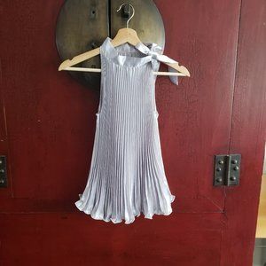(NWOT) Silver Satin Sleeveless Pleated Top/ Blouse With Neck Tie